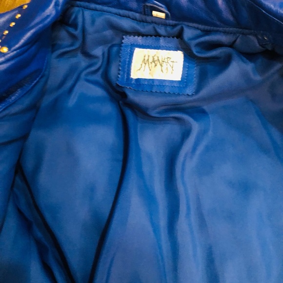 Manart Vintage Blue Leather Jacket and Pant Set! Size Large Jacket Size 10 Pant - Picture 11 of 14